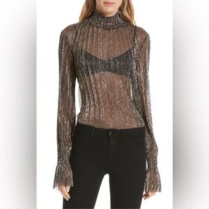 L'AGENCE Silver and Black Textured Metallic Top